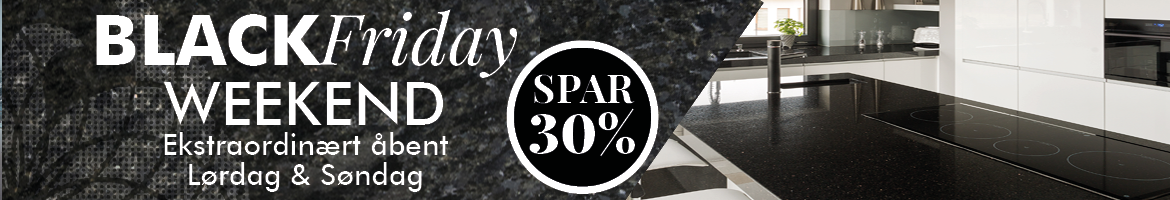 Black Friday 30% på Granit køkkenbordplader